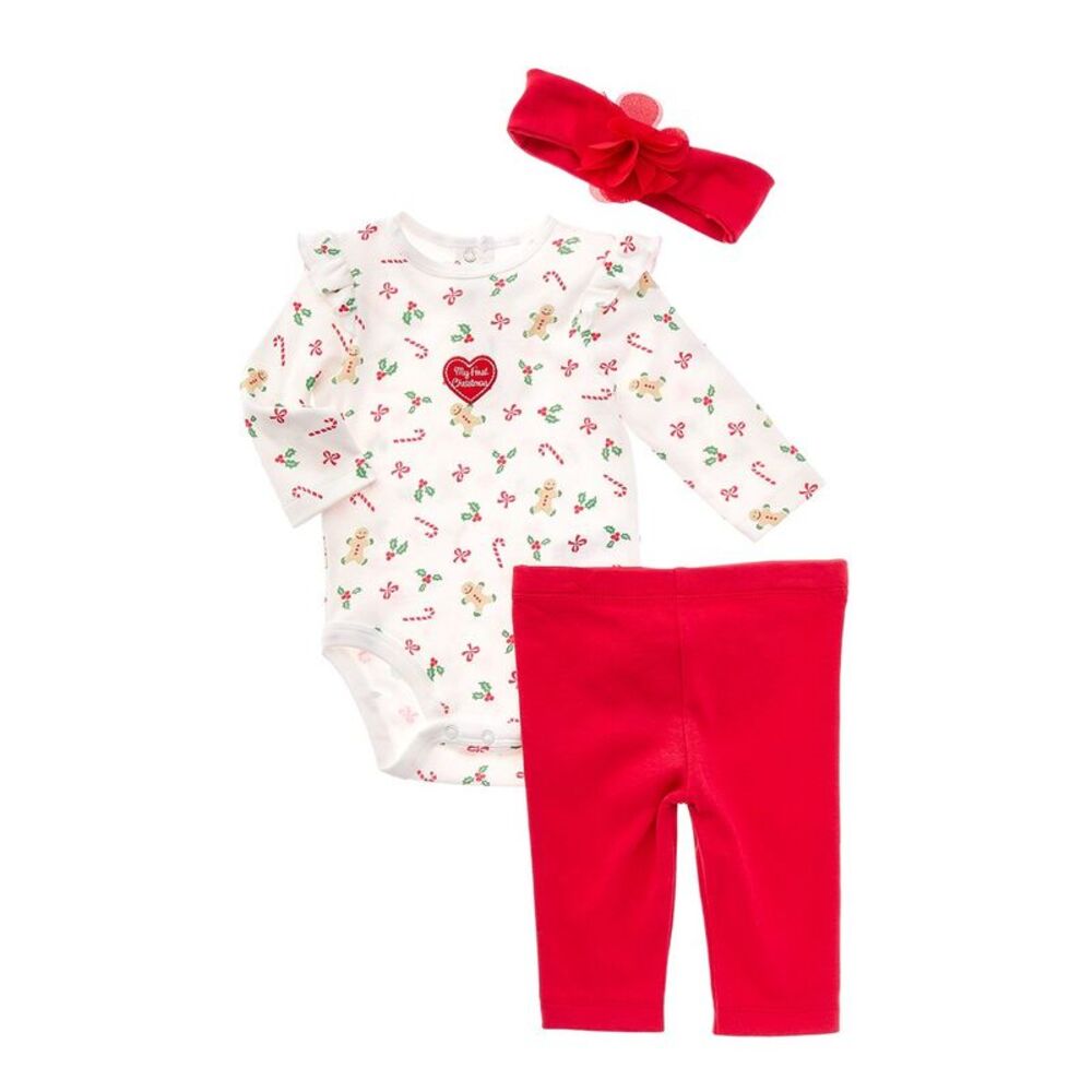 Little Me Girls Holiday Bodysuit Set, Red